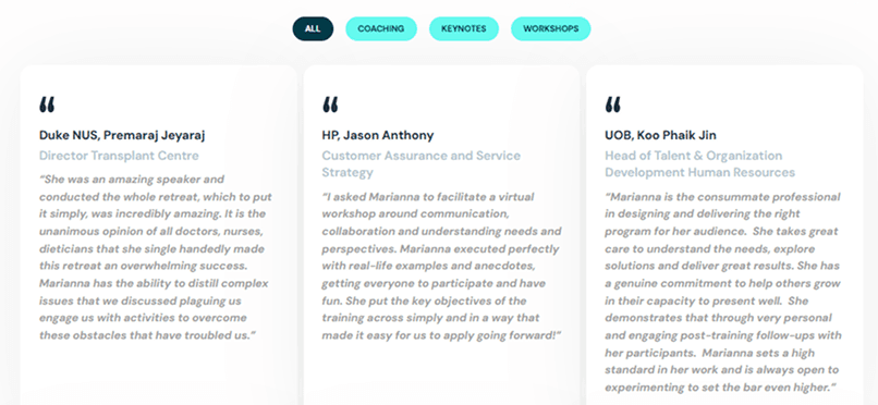 Marianna Pascal Testimonials and Global Clients